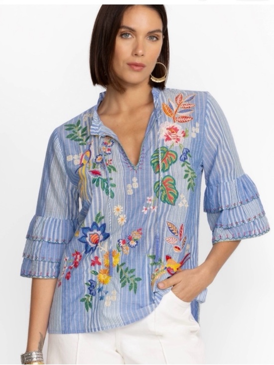 Johnny Was Tops - Johnny Was Jeanette Ruffle Sleeve in Aster Stripe